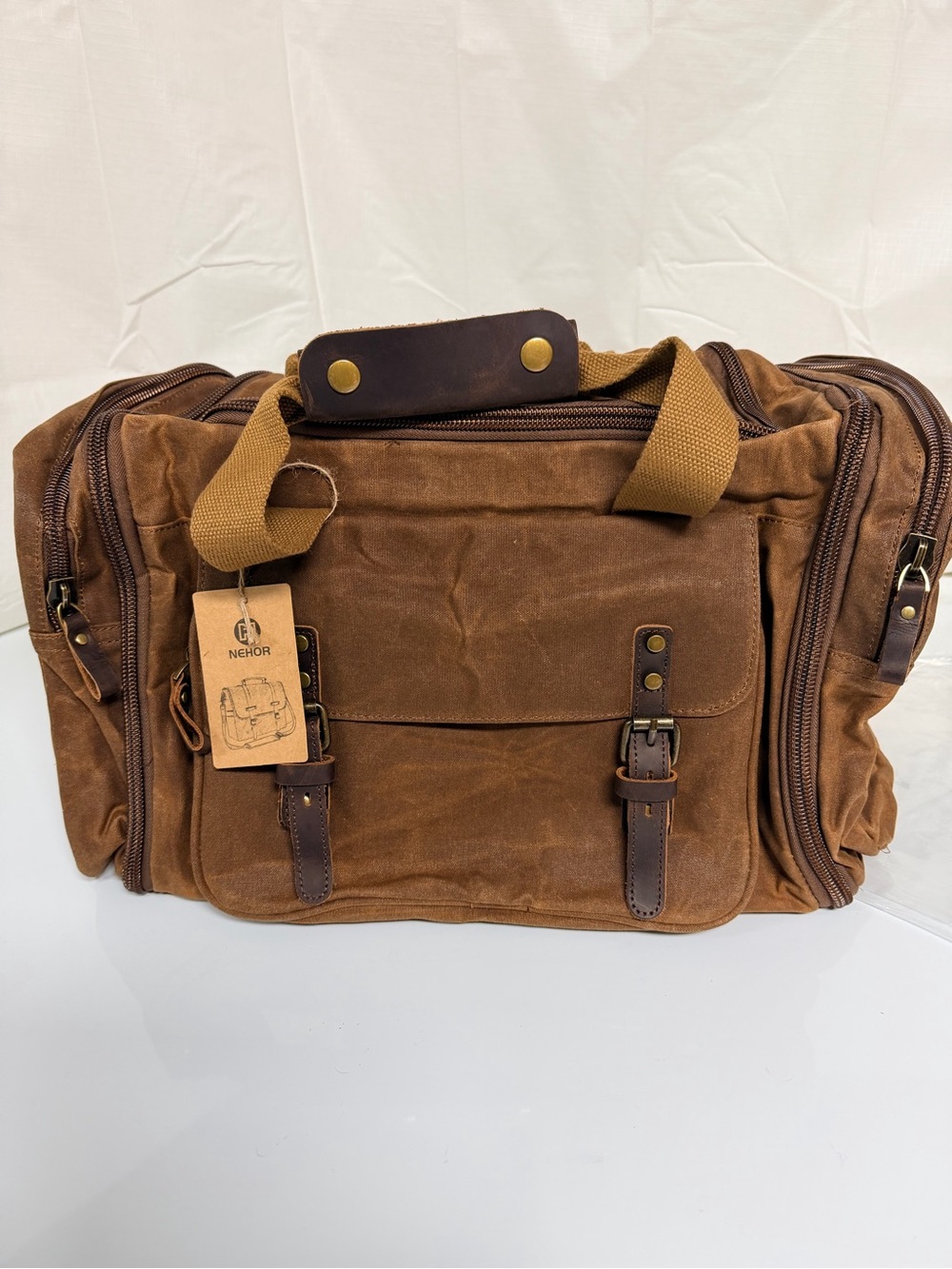 Brown Distressed Canvas Travel Duffel Bag for Men